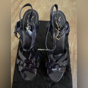 Navy blue patent leather stiletto YSL heels. Size 42 EU